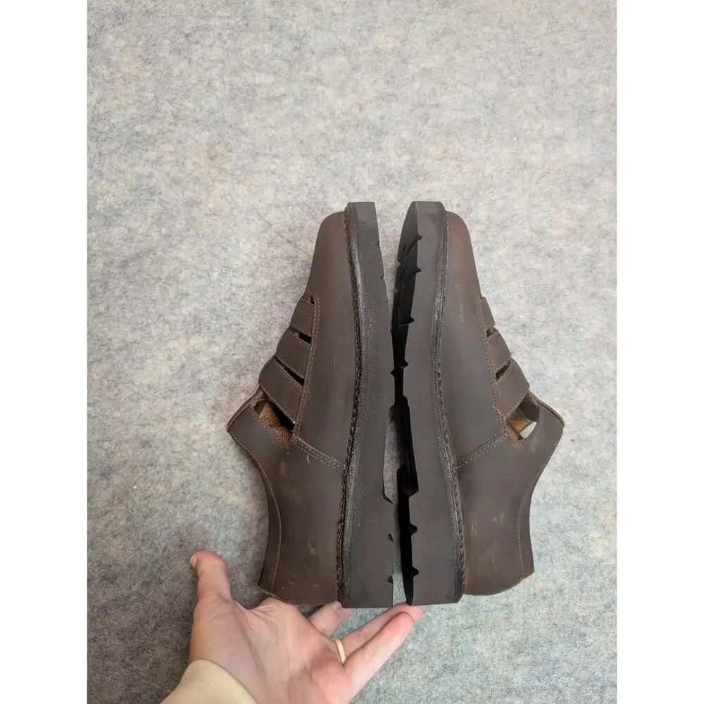 Natural Sport Brown Leather Fisherman Sandals 6.5M T-Strap Sole Massage Comfort
